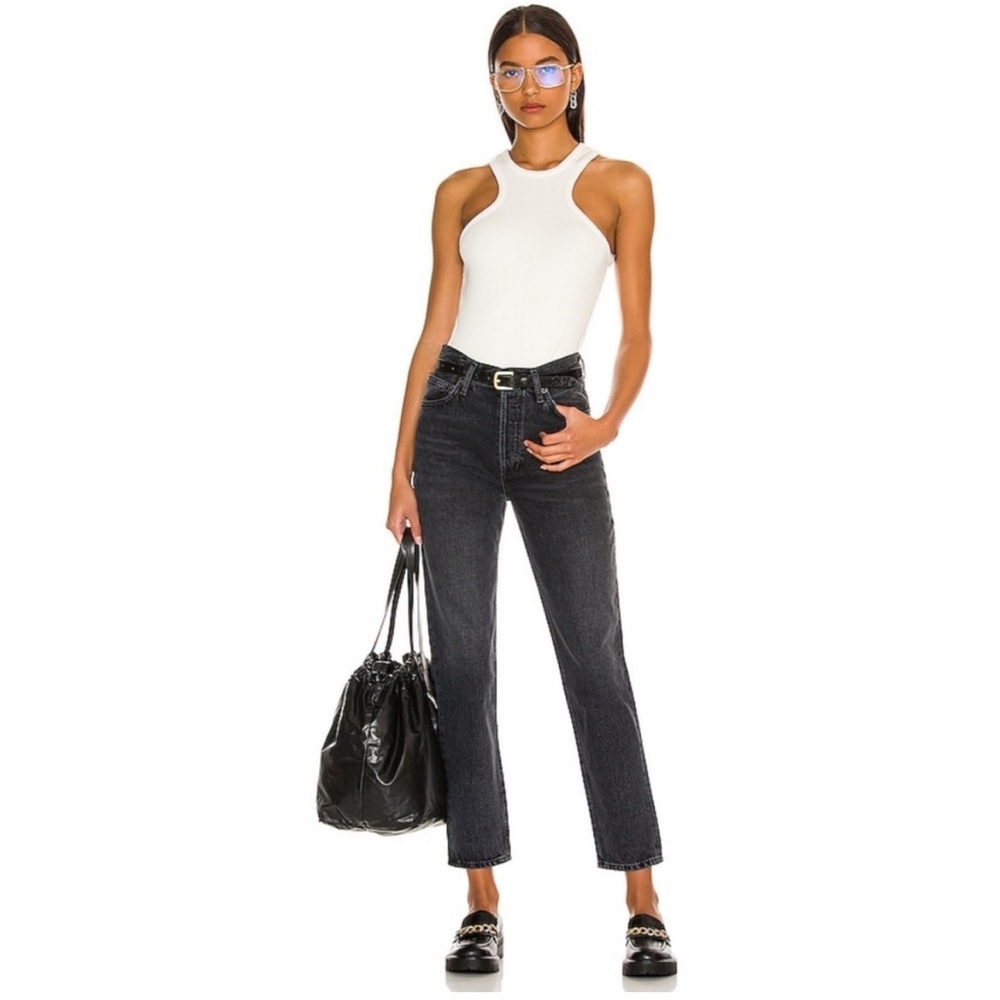 Agolde Fen High Rise Relaxed Taper Jeans in Shambles Washed Black size 25